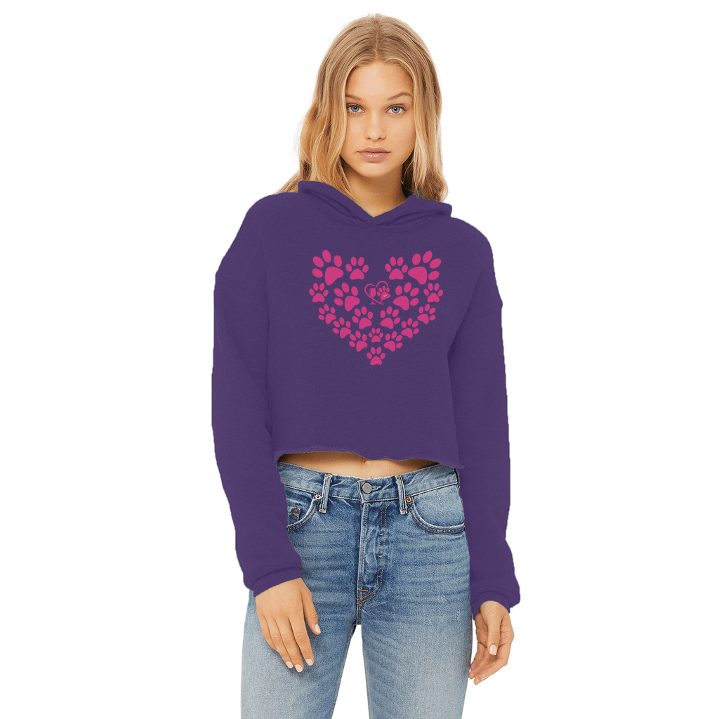 Apparel Purple / XS Winey Bitches Co Heart Paws (Pink) Cropped Raw Edge Hoodie WineyBitchesCo