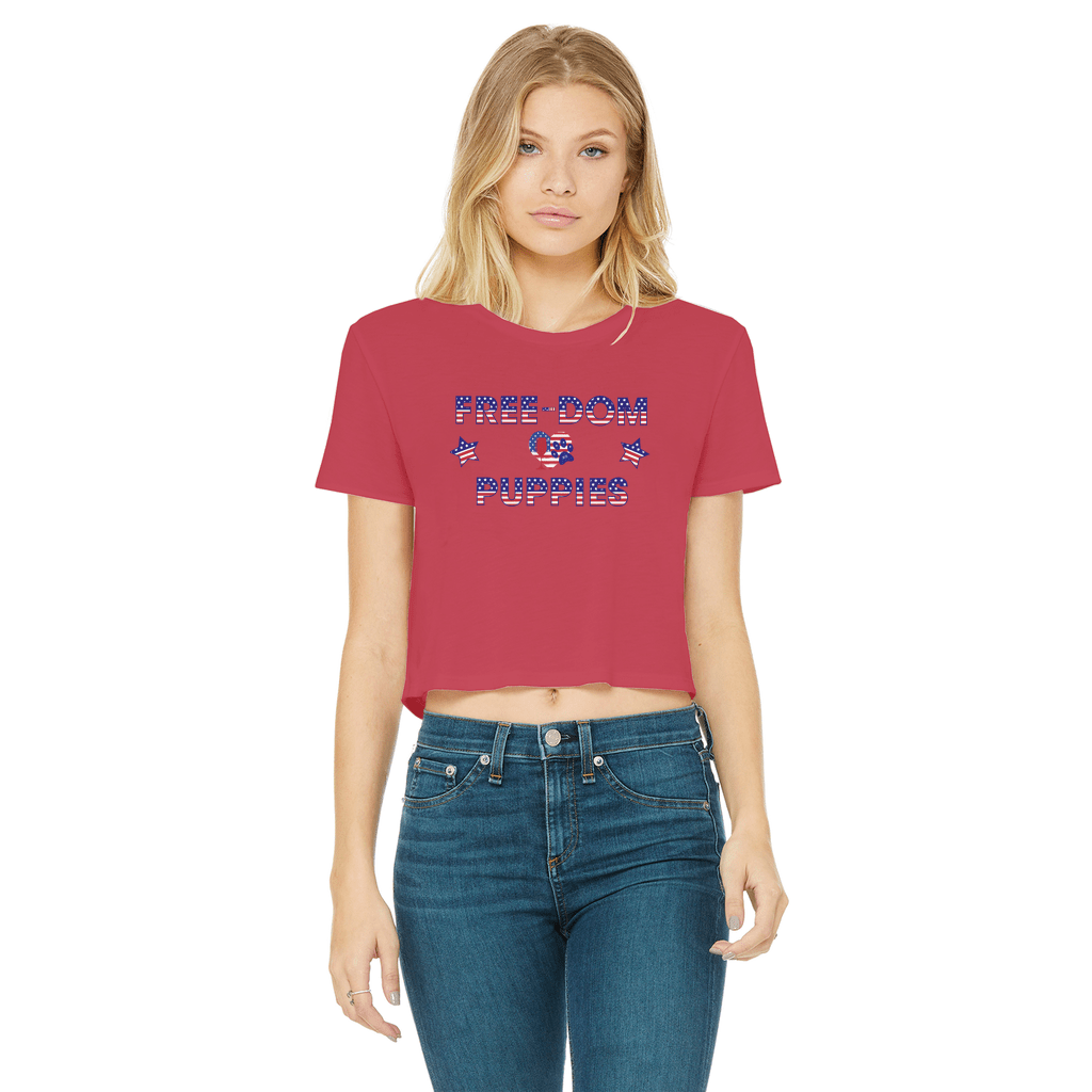 Apparel Red / Female / S WineyBitches.Co Free-Dom Puppies Classic Women's Cropped Raw Edge T-Shirt WineyBitchesCo
