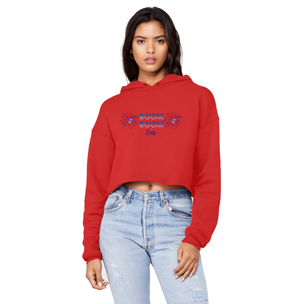 Apparel Red / XS Winey Bitches Co "Boom Boom Baby" Cropped Raw Edge BF Hoodie WineyBitchesCo