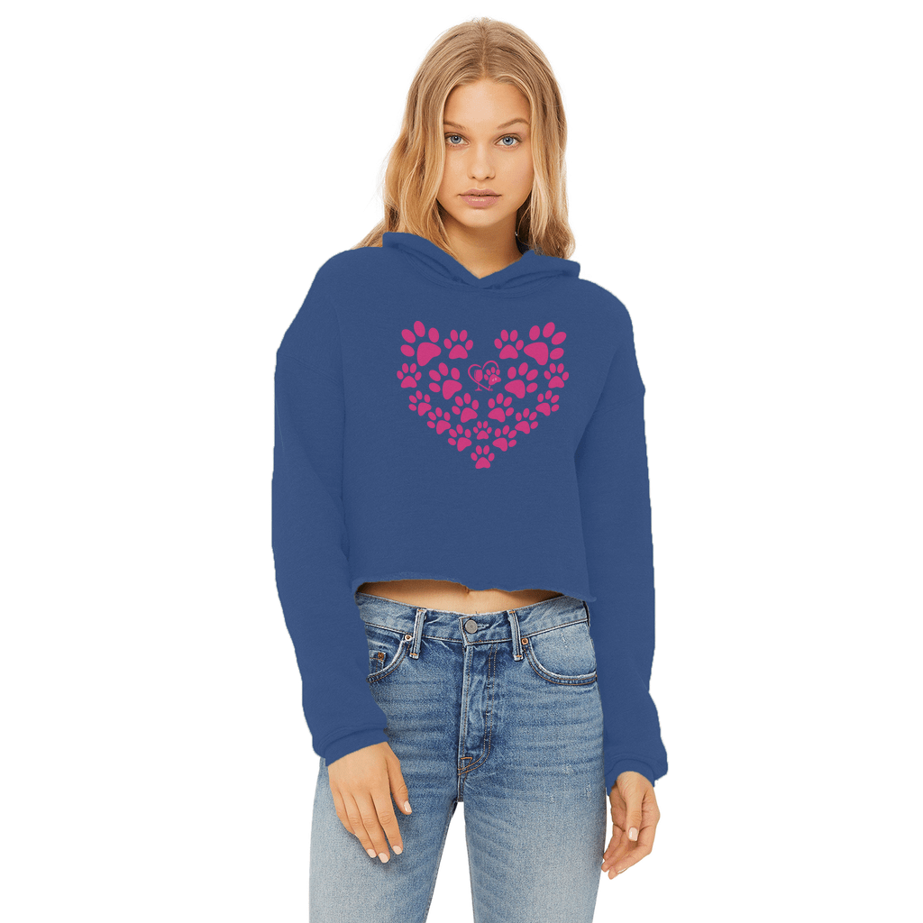 Apparel Royal Blue / XS Winey Bitches Co Heart Paws (Pink) Cropped Raw Edge Hoodie WineyBitchesCo