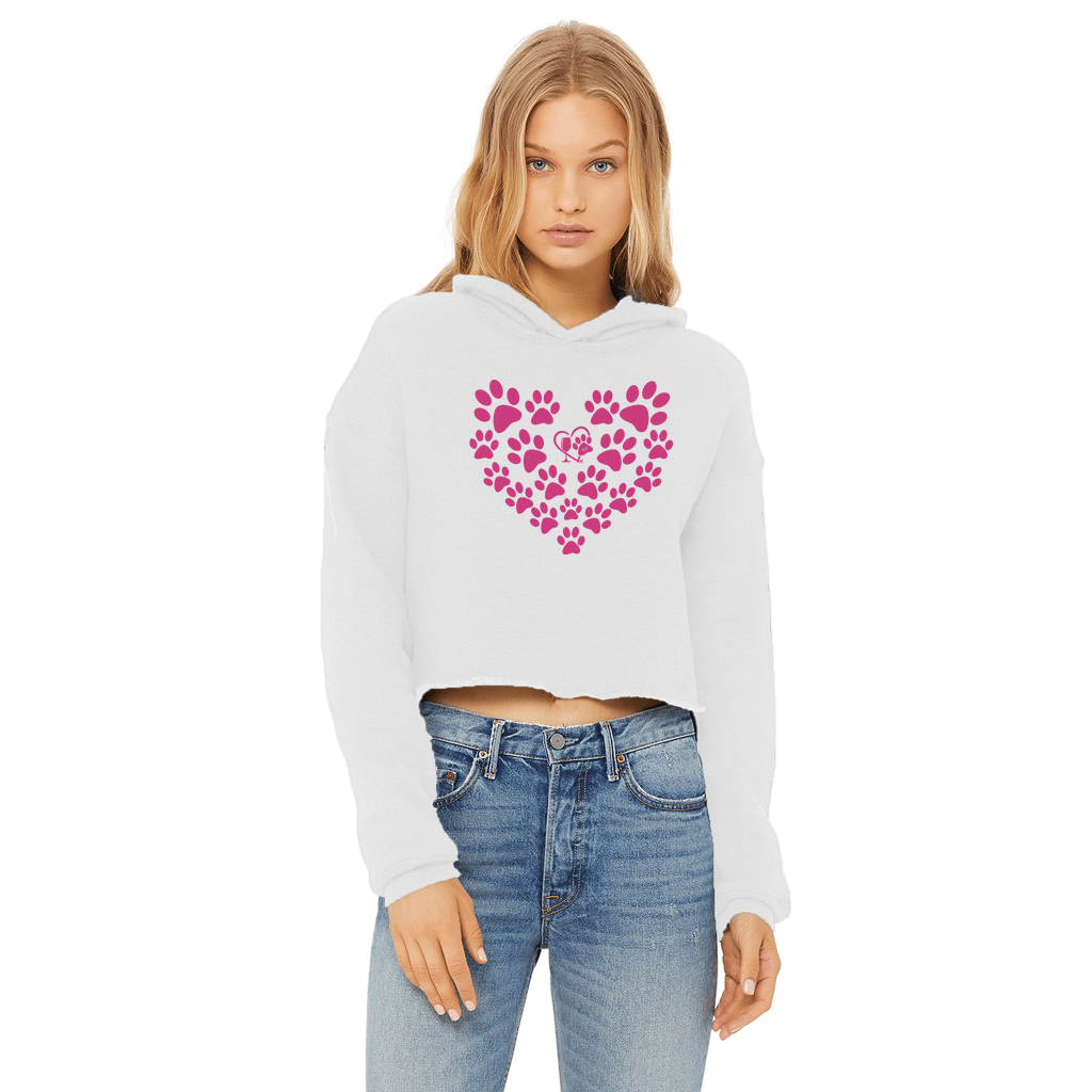 Apparel White / XS Winey Bitches Co Heart Paws (Pink) Cropped Raw Edge Hoodie WineyBitchesCo