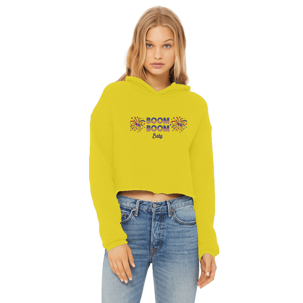 Apparel Yellow / XS Winey Bitches Co "Boom Boom Baby" Cropped Raw Edge Hoodie WineyBitchesCo