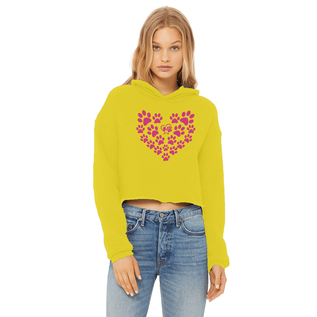 Apparel Yellow / XS Winey Bitches Co Heart Paws (Pink) Cropped Raw Edge Hoodie WineyBitchesCo