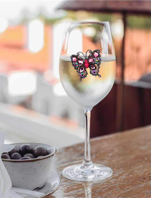 Winey Bitches Co Pink Butterfly Tipsy Sip "Magnetic Bling for your Wine Glass"