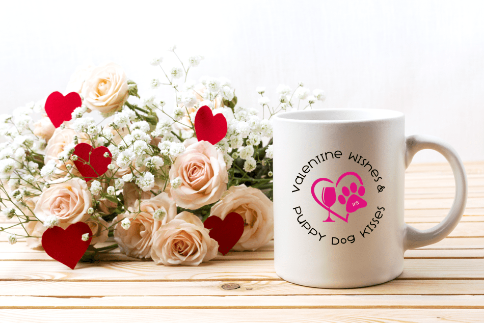 Drinkware White / One Size Winey Bitches Co 'Valentine Wishes and Puppy Dog Kisses" (Heart) 15 oz. White Mug WineyBitchesCo
