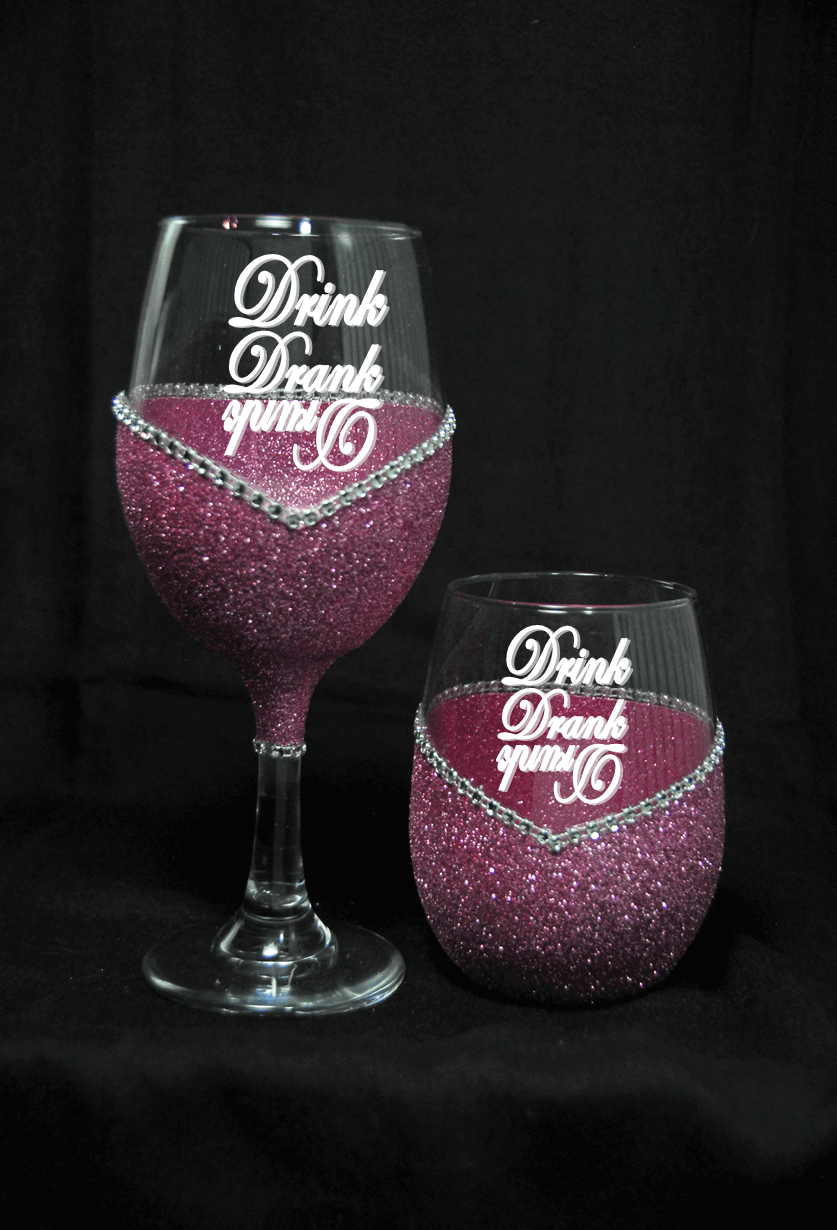 Drinkware Winey Bitches Co Drink Drank Drunk Bling Stem or Stemless Wine Glasses-Choose your color WineyBitchesCo