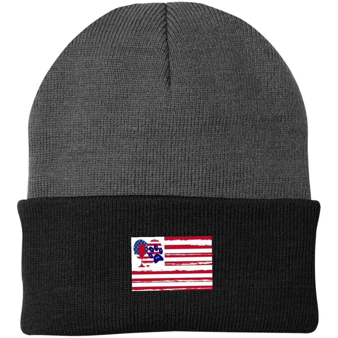 Hats Athletic Oxford/Black / One Size Winey Bitches Co "American Flag" Embroidered Knit Cap WineyBitchesCo