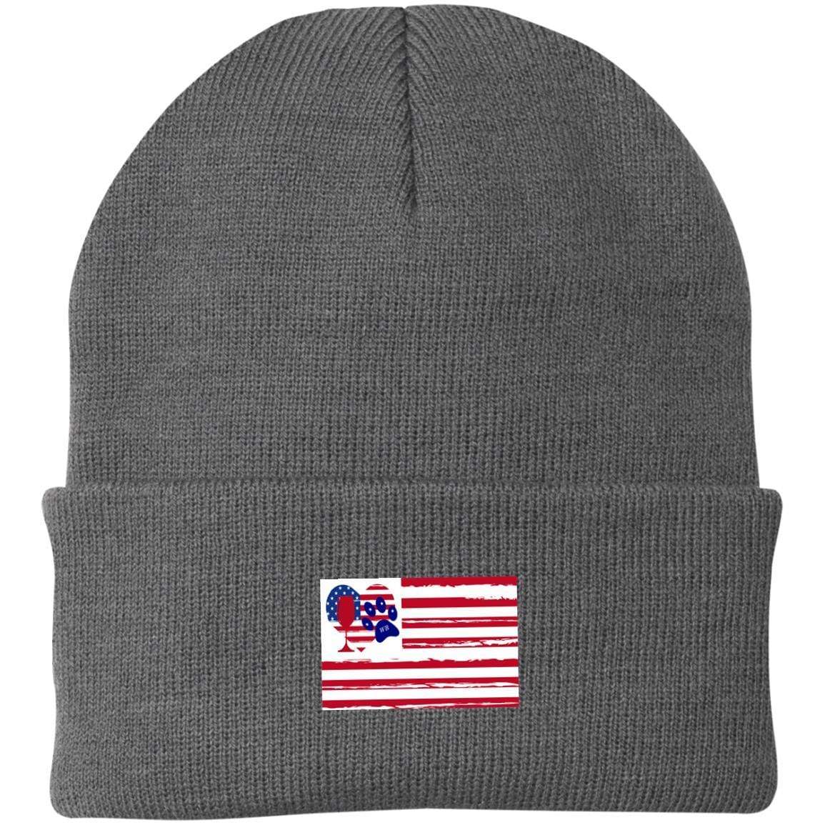 Hats Athletic Oxford / One Size Winey Bitches Co "American Flag" Embroidered Knit Cap WineyBitchesCo