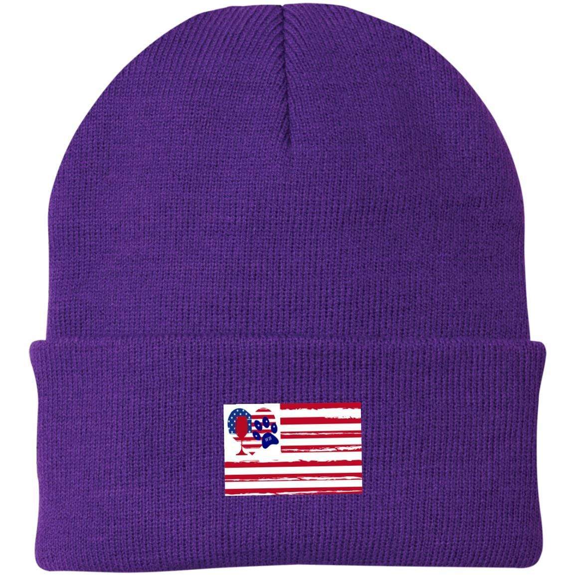 Hats Athletic Purple / One Size Winey Bitches Co "American Flag" Embroidered Knit Cap WineyBitchesCo