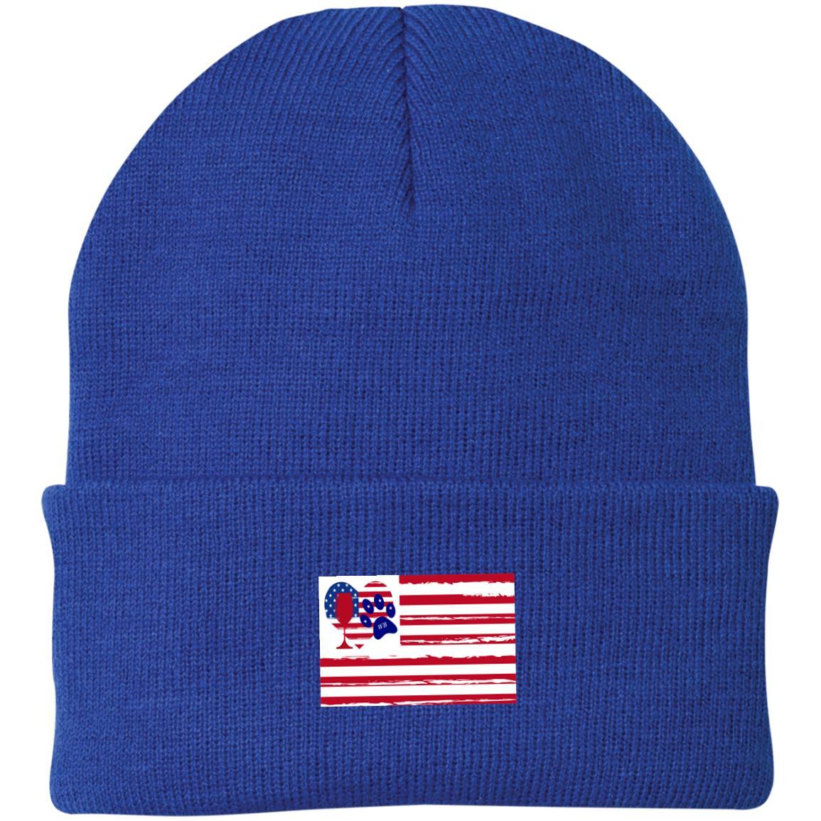 Hats Athletic Royal / One Size Winey Bitches Co "American Flag" Embroidered Knit Cap WineyBitchesCo