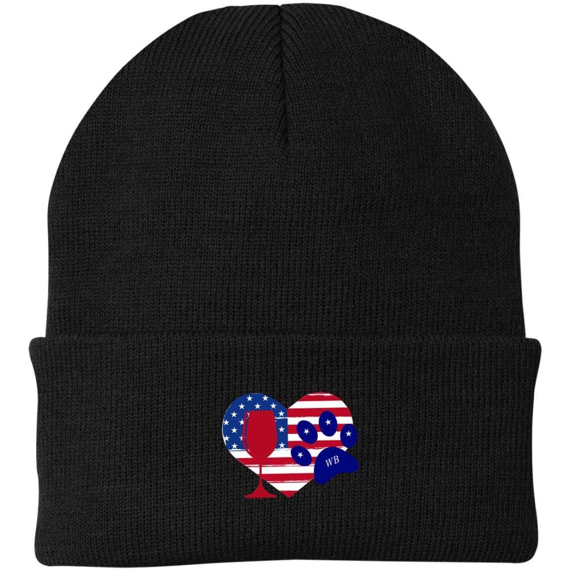 Hats Black / One Size Winey Bitches Co "American Wine Heart Paw Embroidered Knit Cap WineyBitchesCo