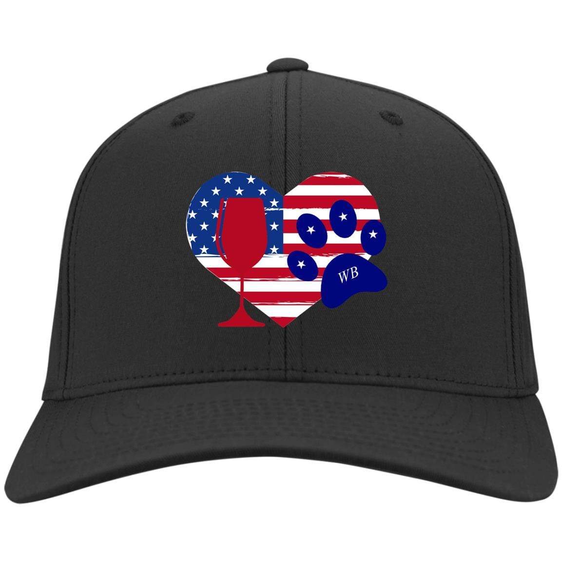 Hats Black / One Size Winey Bitches Co Embroidered America Wine Heart Paw Twill Cap WineyBitchesCo