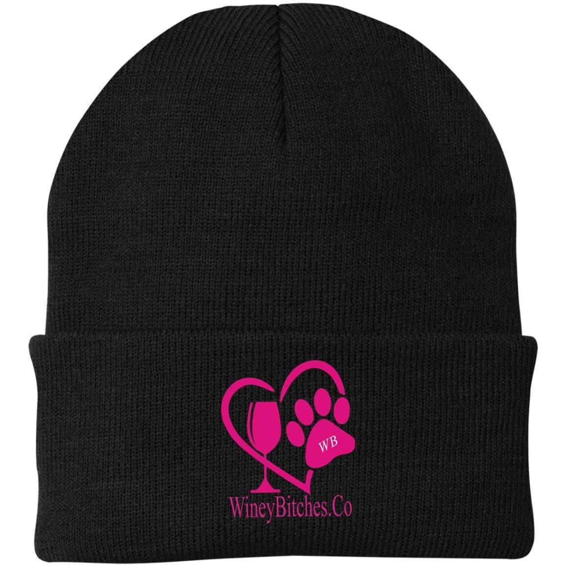 Hats Black / One Size Winey Bitches Co Logo Embroidered Knit Cap WineyBitchesCo