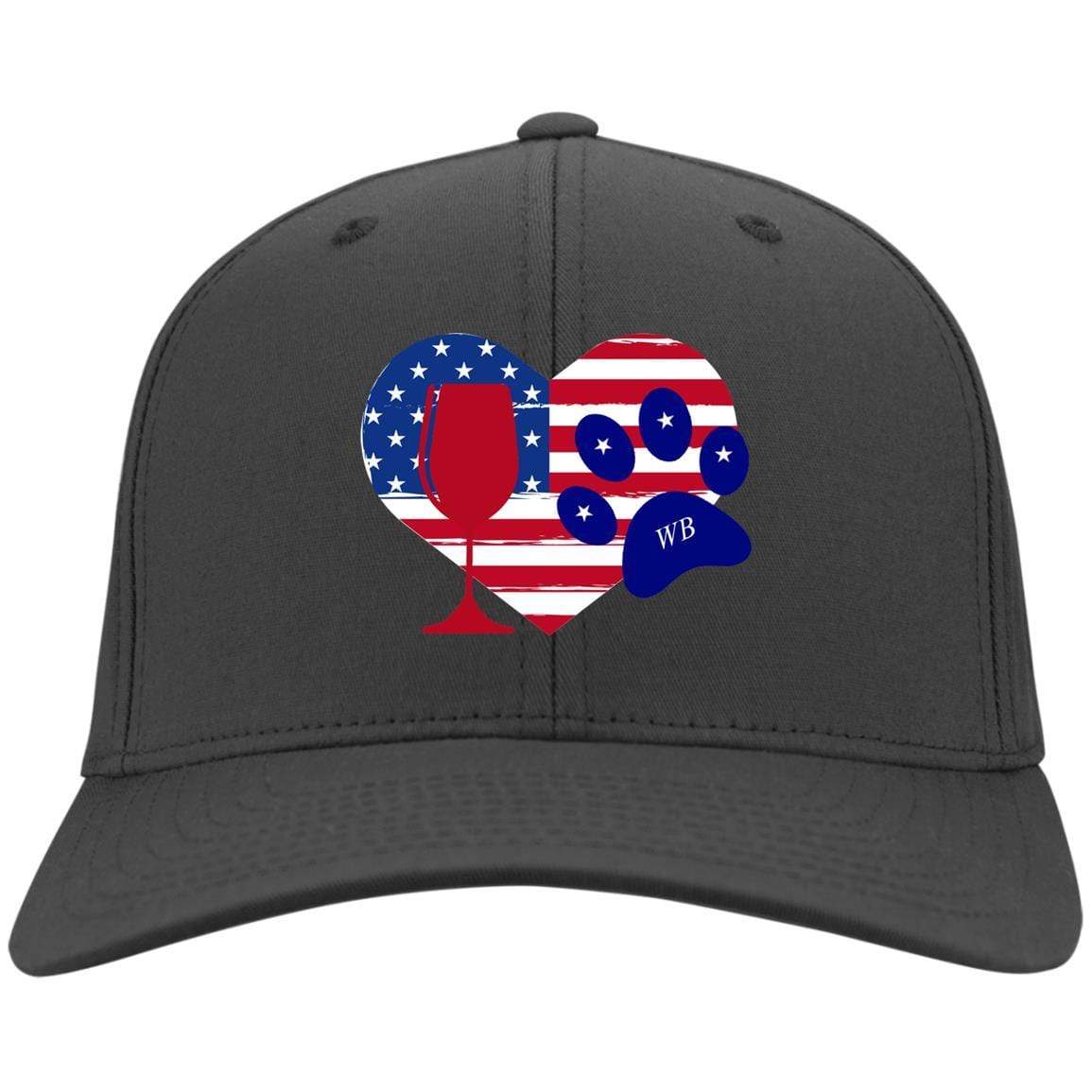 Hats Charcoal / One Size Winey Bitches Co Embroidered America Wine Heart Paw Twill Cap WineyBitchesCo