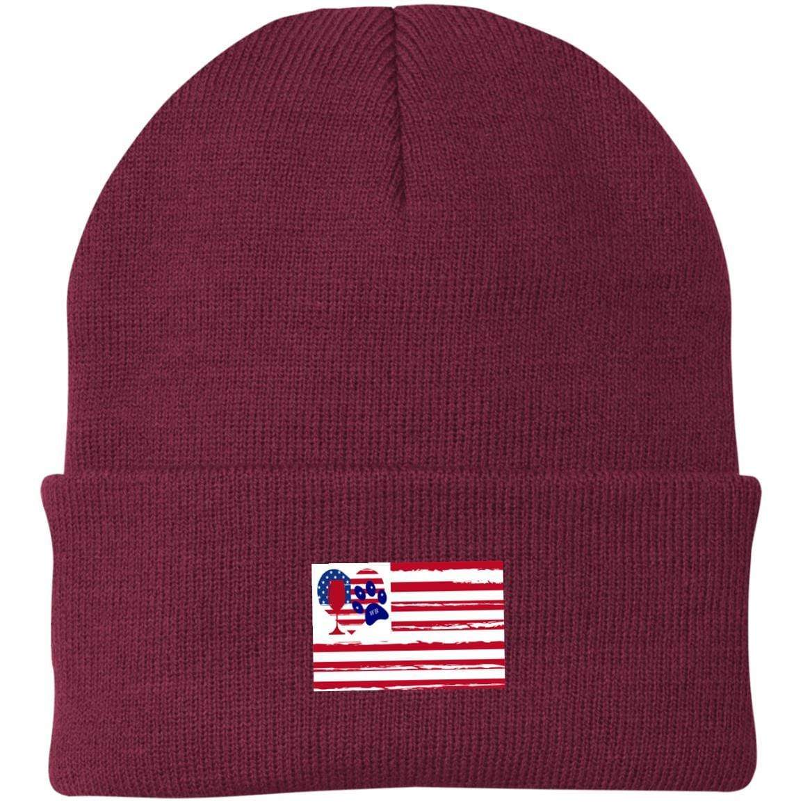 Hats Maroon / One Size Winey Bitches Co "American Flag" Embroidered Knit Cap WineyBitchesCo