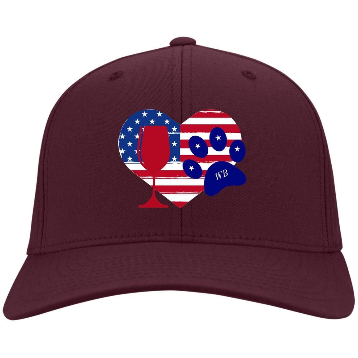 Hats Maroon / One Size Winey Bitches Co Embroidered America Wine Heart Paw Twill Cap WineyBitchesCo