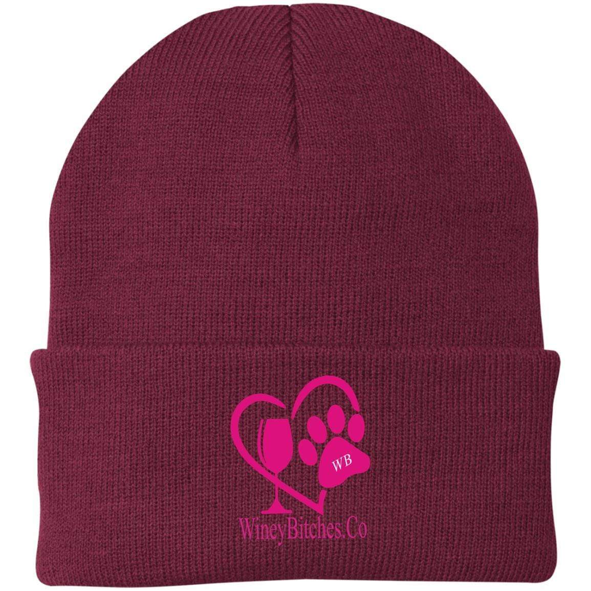 Hats Maroon / One Size Winey Bitches Co Logo Embroidered Knit Cap WineyBitchesCo