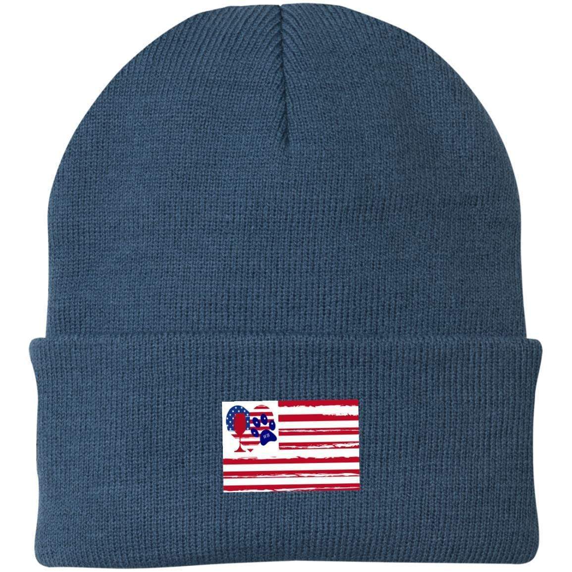 Hats Millennium Blue / One Size Winey Bitches Co "American Flag" Embroidered Knit Cap WineyBitchesCo