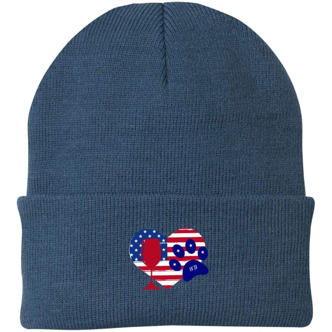 Hats Millennium Blue / One Size Winey Bitches Co "American Wine Heart Paw Embroidered Knit Cap WineyBitchesCo