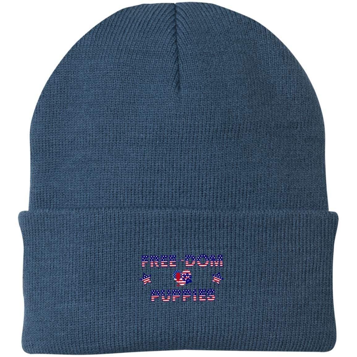 Hats Millennium Blue / One Size Winey Bitches Co "Free-Dom Puppies" Embroidered Knit Cap WineyBitchesCo