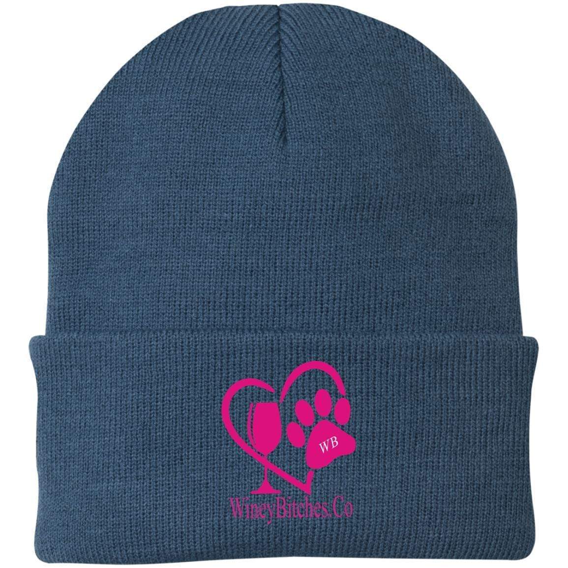Hats Millennium Blue / One Size Winey Bitches Co Logo Embroidered Knit Cap WineyBitchesCo