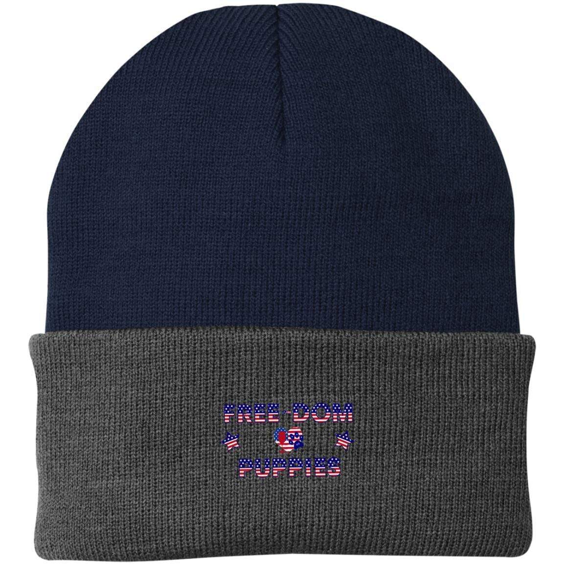Hats Navy/Athletic Oxford / One Size Winey Bitches Co "Free-Dom Puppies" Embroidered Knit Cap WineyBitchesCo
