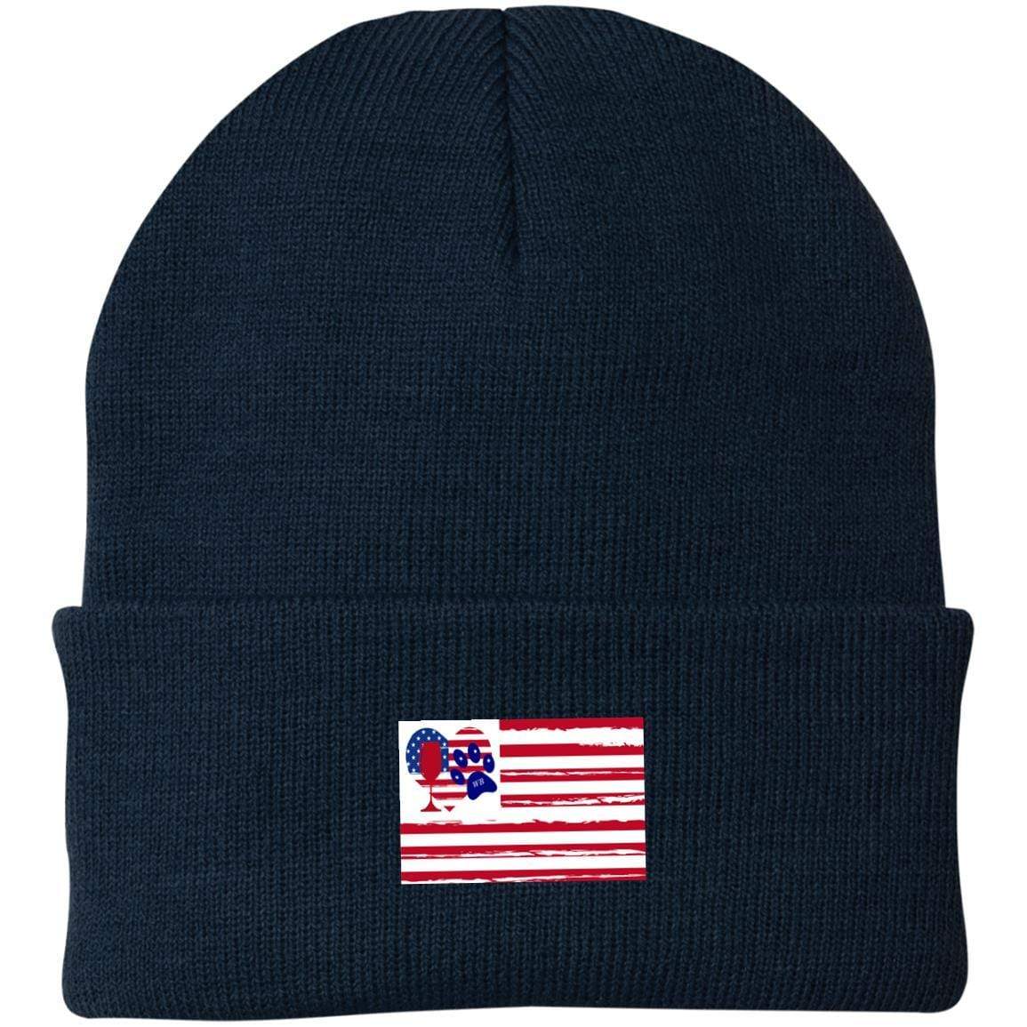 Hats Navy / One Size Winey Bitches Co "American Flag" Embroidered Knit Cap WineyBitchesCo
