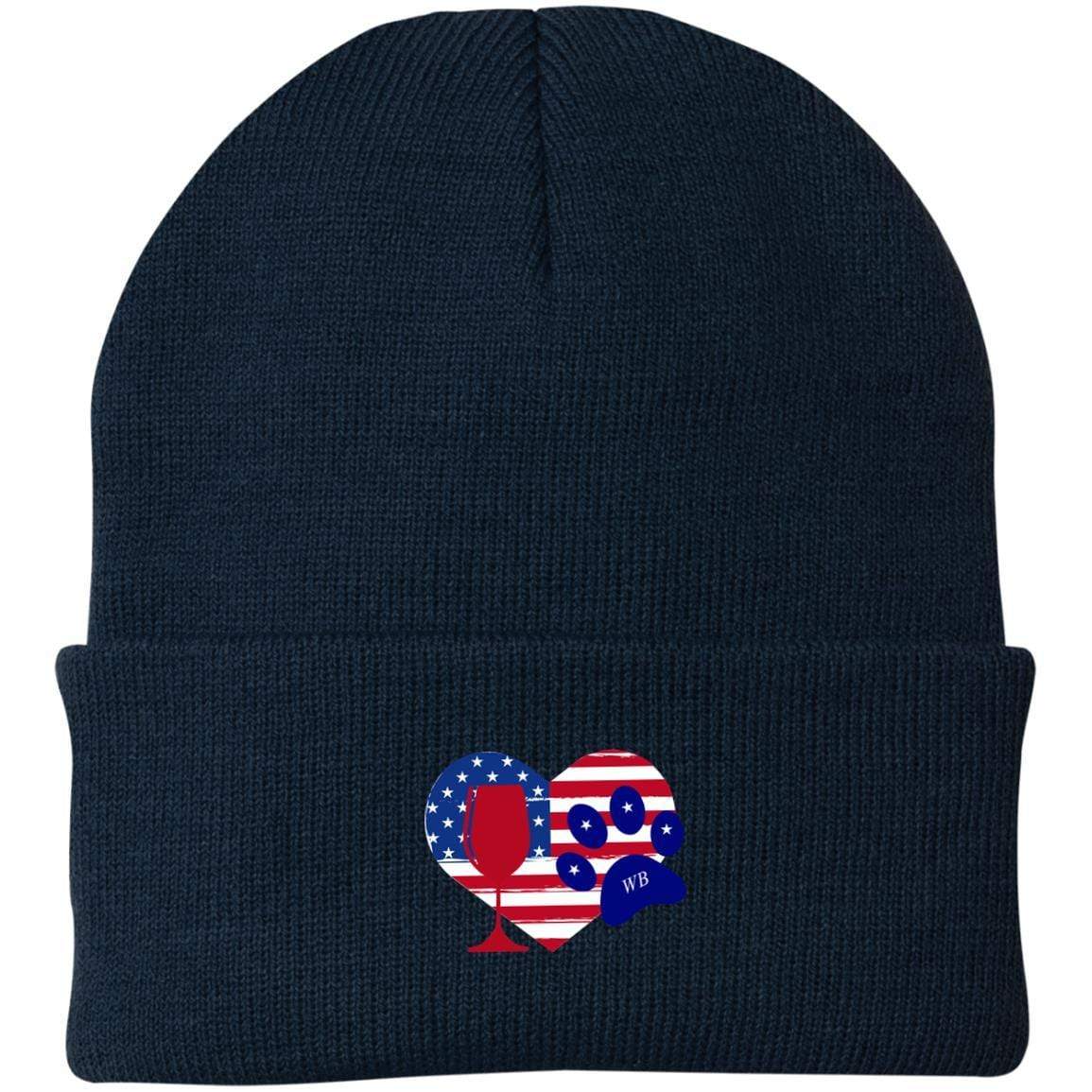 Hats Navy / One Size Winey Bitches Co "American Wine Heart Paw Embroidered Knit Cap WineyBitchesCo