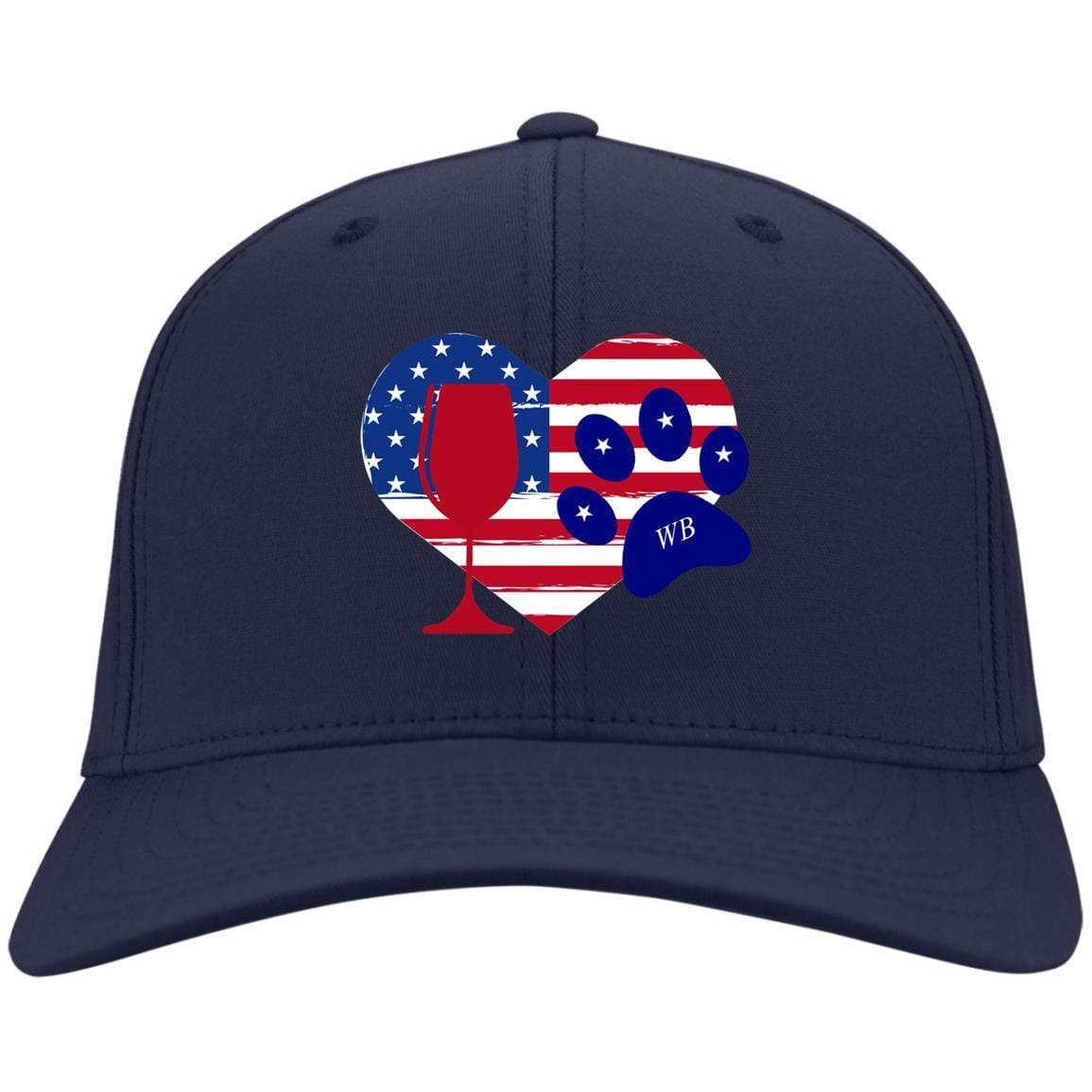 Hats Navy / One Size Winey Bitches Co Embroidered America Wine Heart Paw Twill Cap WineyBitchesCo