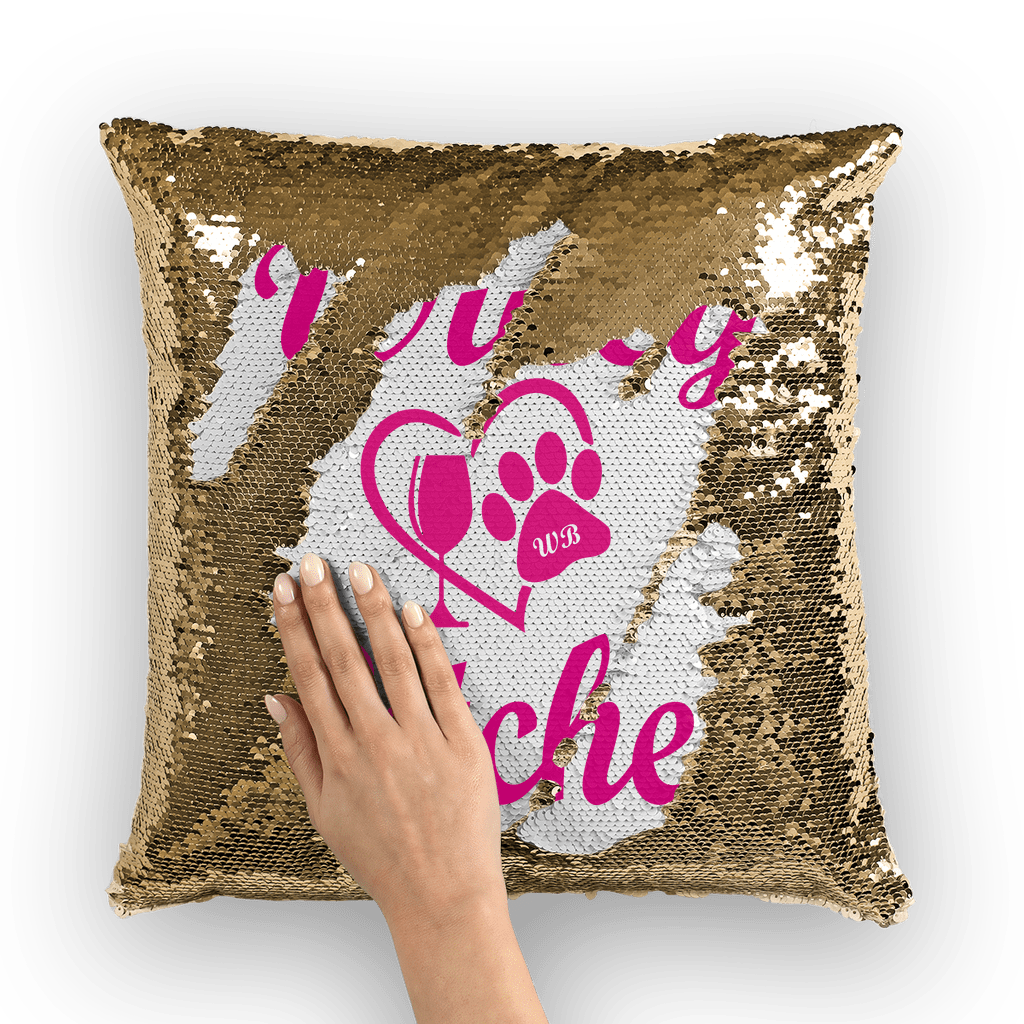 Homeware Gold / White Winey Bitches Wine Paw Heart Collection Winey Bitches Sequin Cushion Cover WineyBitchesCo