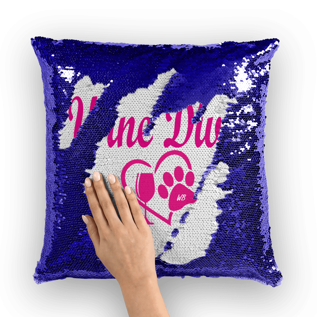 Homeware Navy / Silver WineyBitches.co Wine Diva Collection Sequin Cushion Cover WineyBitchesCo