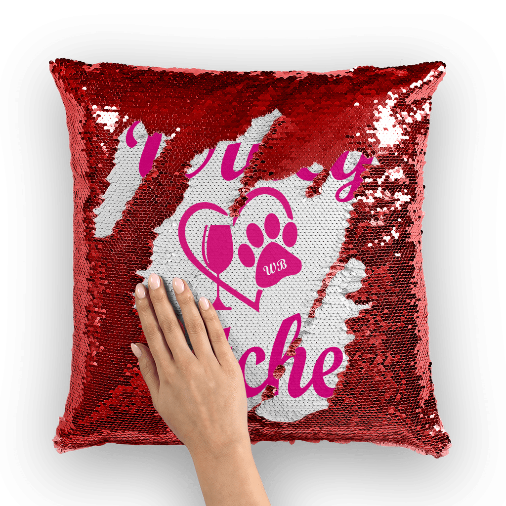 Homeware Red / White Winey Bitches Wine Paw Heart Collection Winey Bitches Sequin Cushion Cover WineyBitchesCo