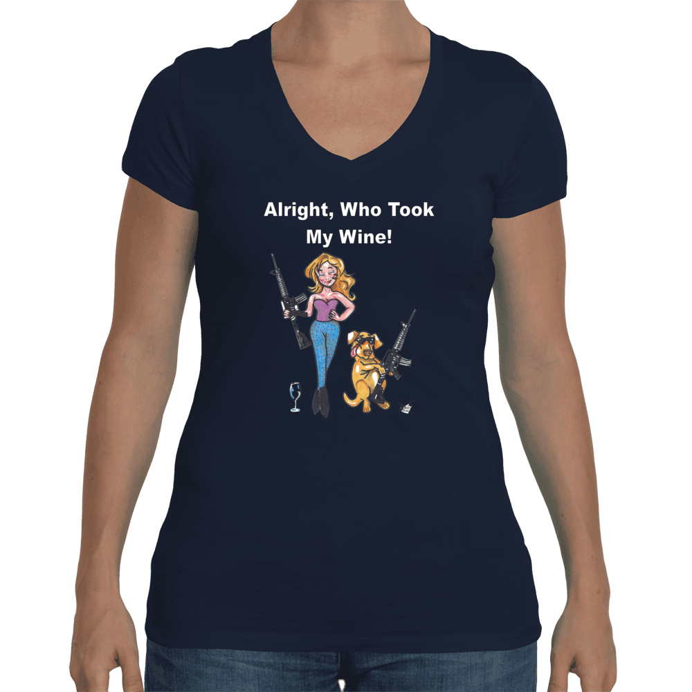 Ladies Soft V-Neck Small / Midnight Navy WineyBitches.co Who Took My Wine V Neck Tee WineyBitchesCo