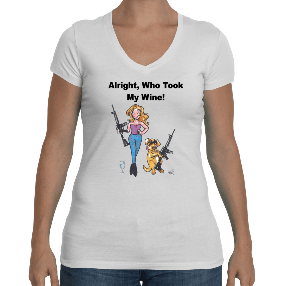 Ladies Soft V-Neck Small / White WineyBitches.co Who Took My Wine V Neck Tee WineyBitchesCo