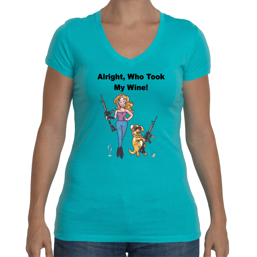 Ladies Soft V-Neck WineyBitches.co Who Took My Wine V Neck Tee WineyBitchesCo