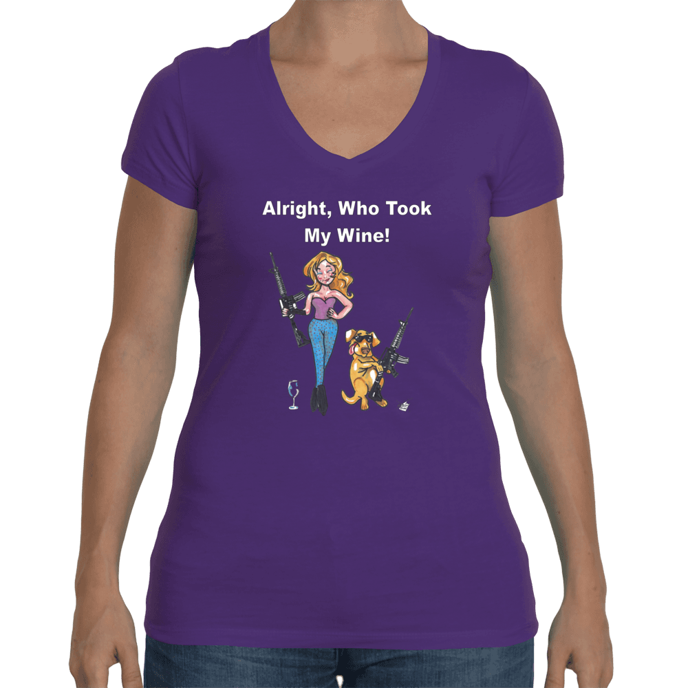 Ladies Soft V-Neck WineyBitches.co Who Took My Wine V Neck Tee WineyBitchesCo