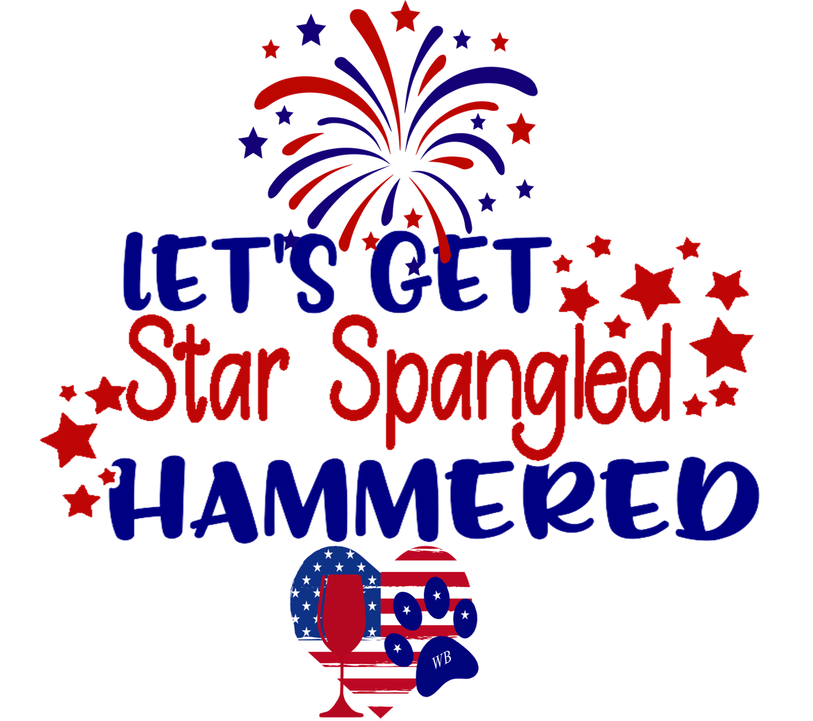 Let's Get Star Spangled Hammered Bling Stem or Stemless Wine Glasses-Choose your color-4th of July