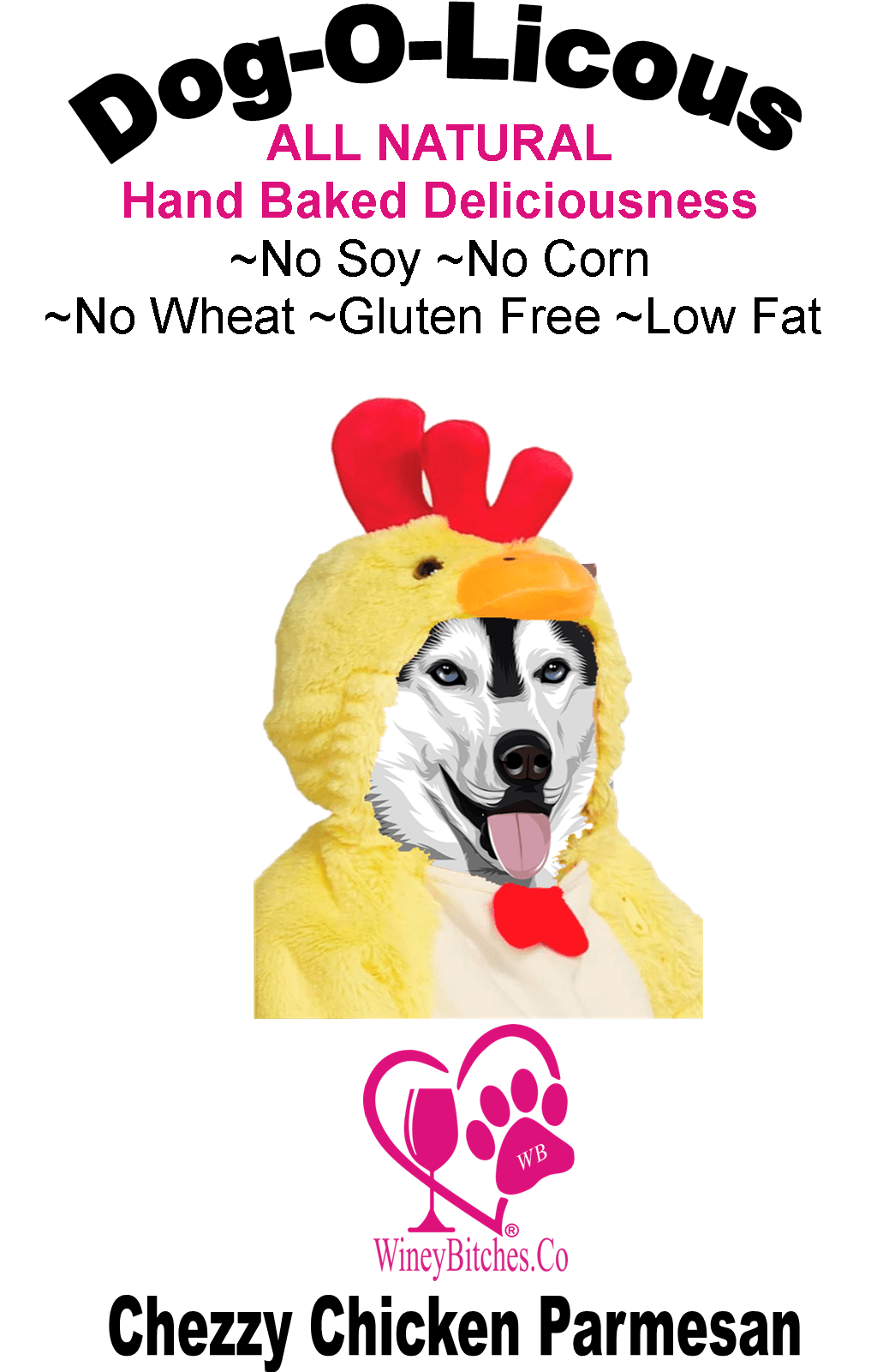 Pet Accessories 1/2 lb Chezzy Chicken Parmesan Winey Bitches Co Medium Glass Treat Jar-with "My Bitches Biscuits" with Paws WineyBitchesCo