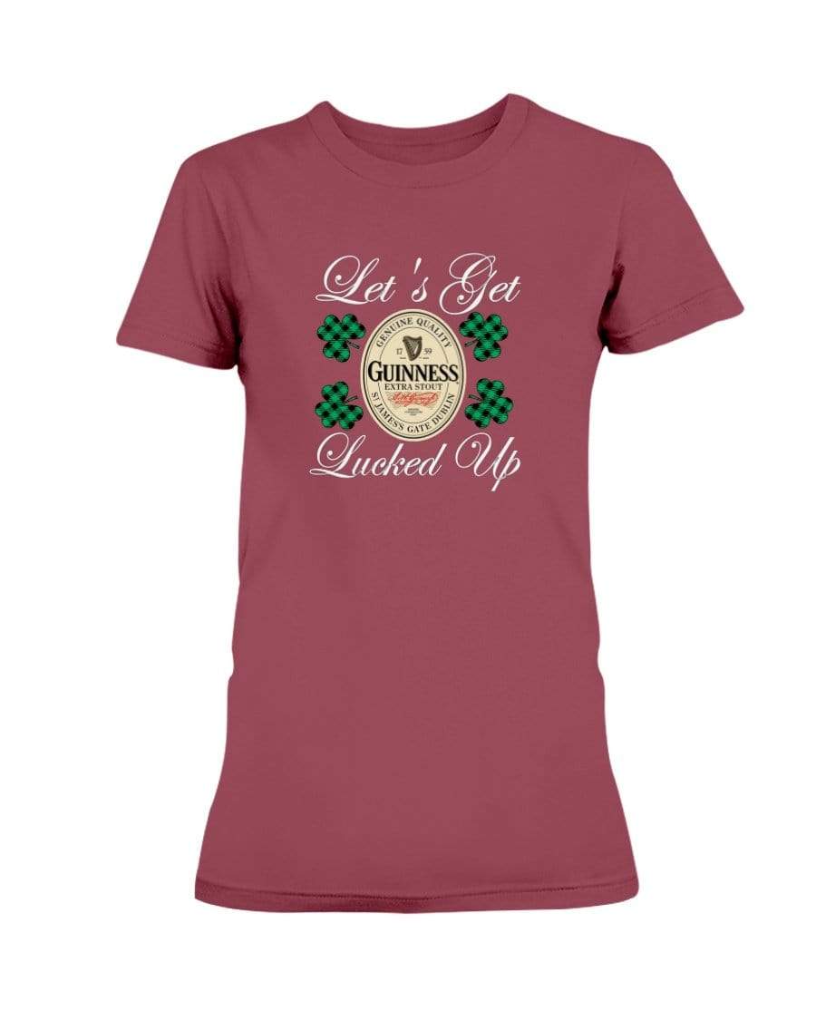 Shirts Antique Cherry Red / S Winey Bitches Co "Let's Get Lucked Up" Guinness Wht Lettering Ladies Missy T-Shirt WineyBitchesCo