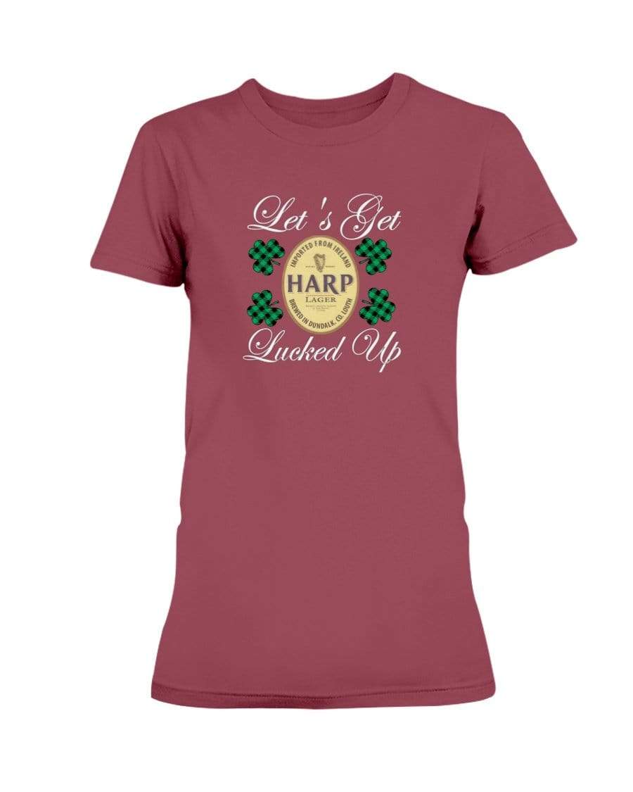 Shirts Antique Cherry Red / S Winey Bitches Co "Let's Get Lucked Up" Harp Wht Lettering Ladies Missy T-Shirt WineyBitchesCo