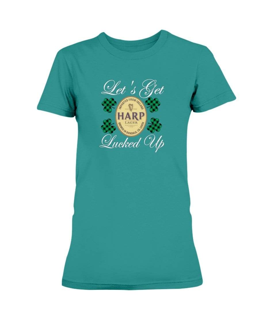 Shirts Antique Jade Dome / S Winey Bitches Co "Let's Get Lucked Up" Harp Wht Lettering Ladies Missy T-Shirt WineyBitchesCo