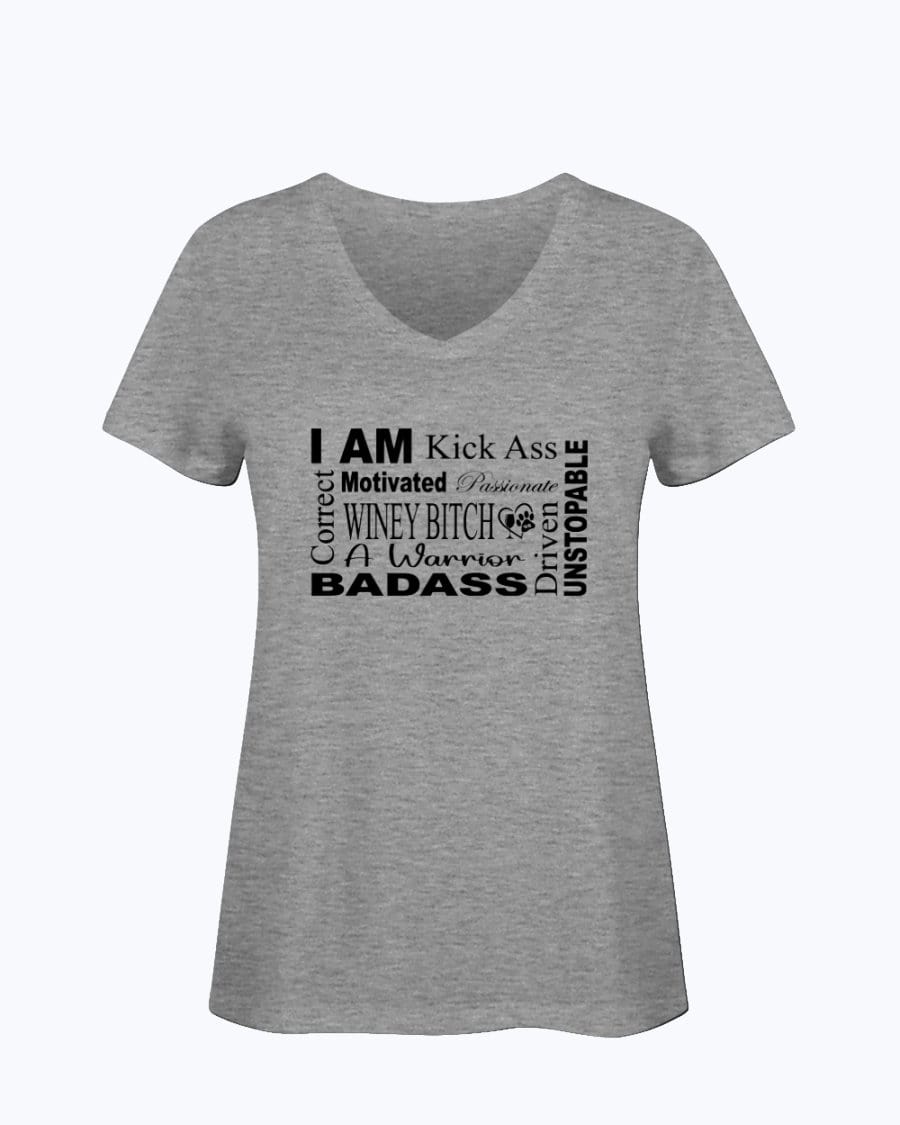 Shirts Athletic Heather / S Winey Bitches Co "I Am Motivated" Black Lettering-Ladies HD V Neck T WineyBitchesCo