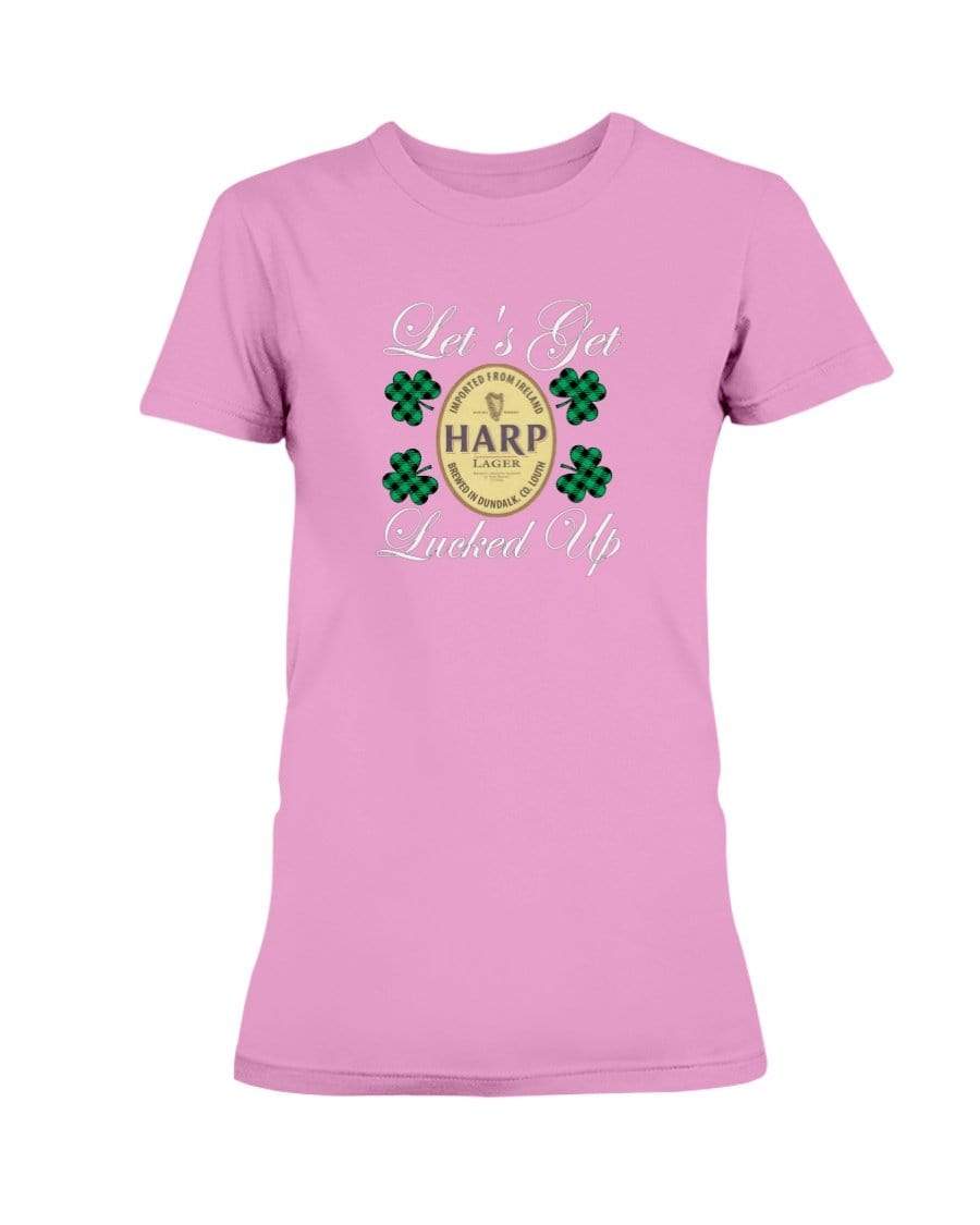 Shirts Azalea / S Winey Bitches Co "Let's Get Lucked Up" Harp Wht Lettering Ladies Missy T-Shirt WineyBitchesCo
