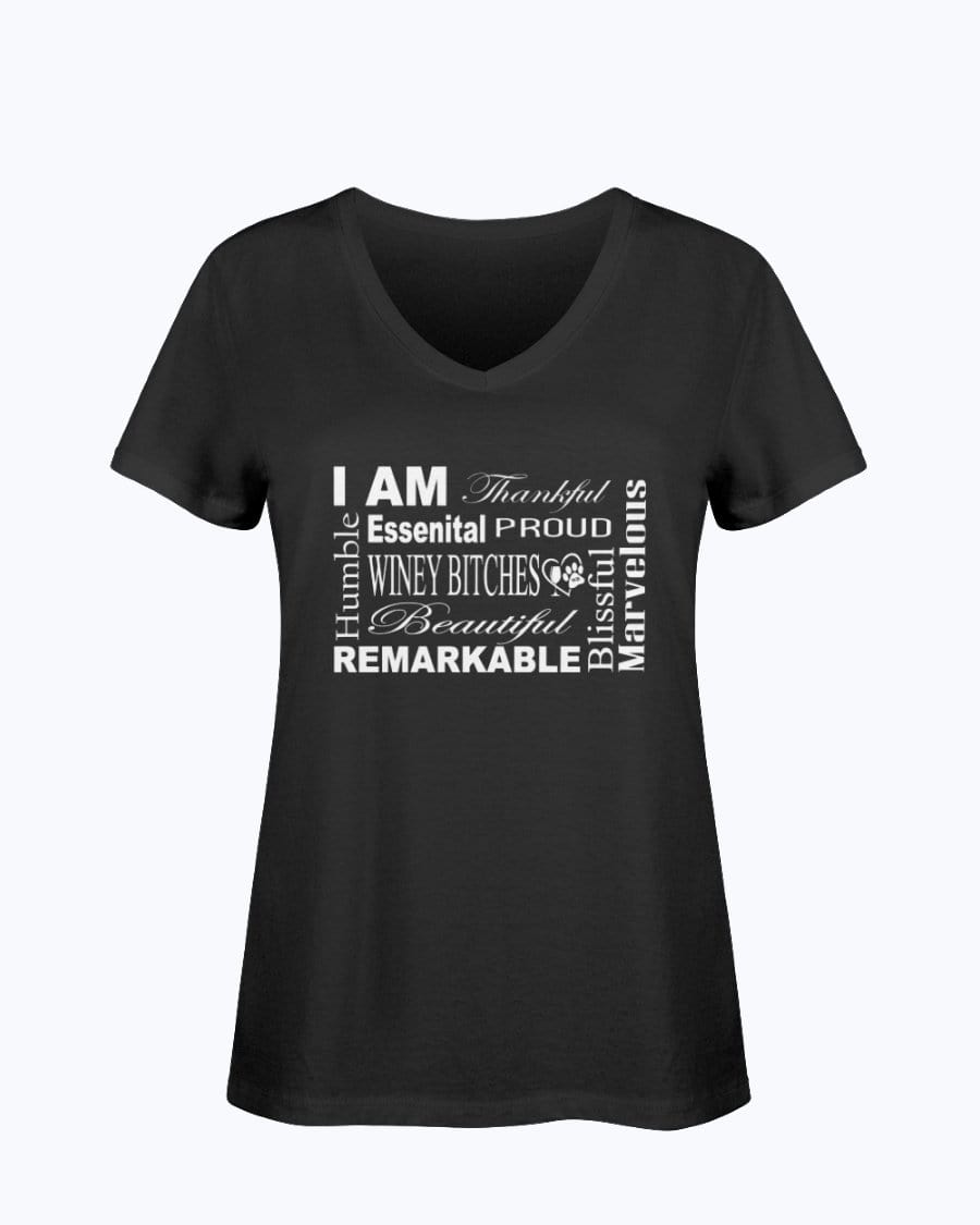 Shirts Black / S Winey Bitches Co "I Am Proud" White Lettering- Ladies HD V Neck T WineyBitchesCo