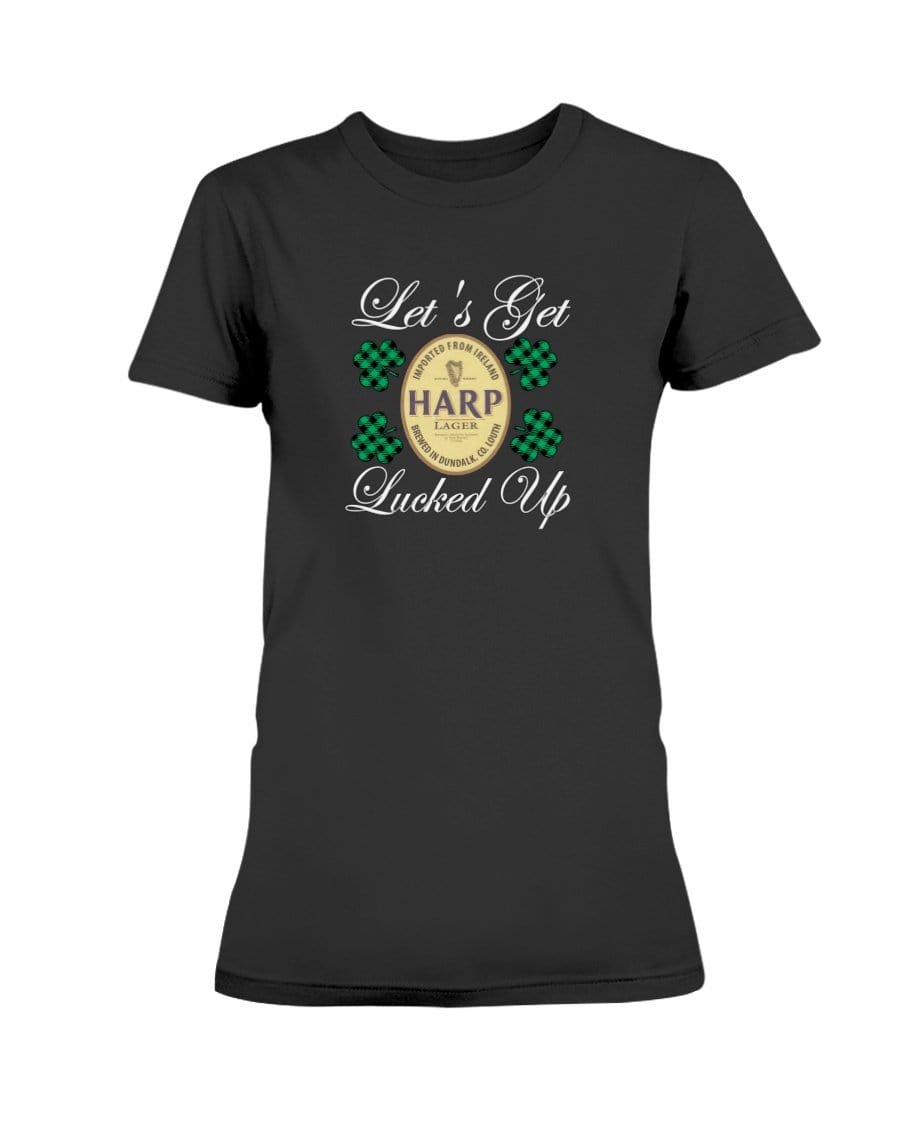 Shirts Black / S Winey Bitches Co "Let's Get Lucked Up" Harp Wht Lettering Ladies Missy T-Shirt WineyBitchesCo