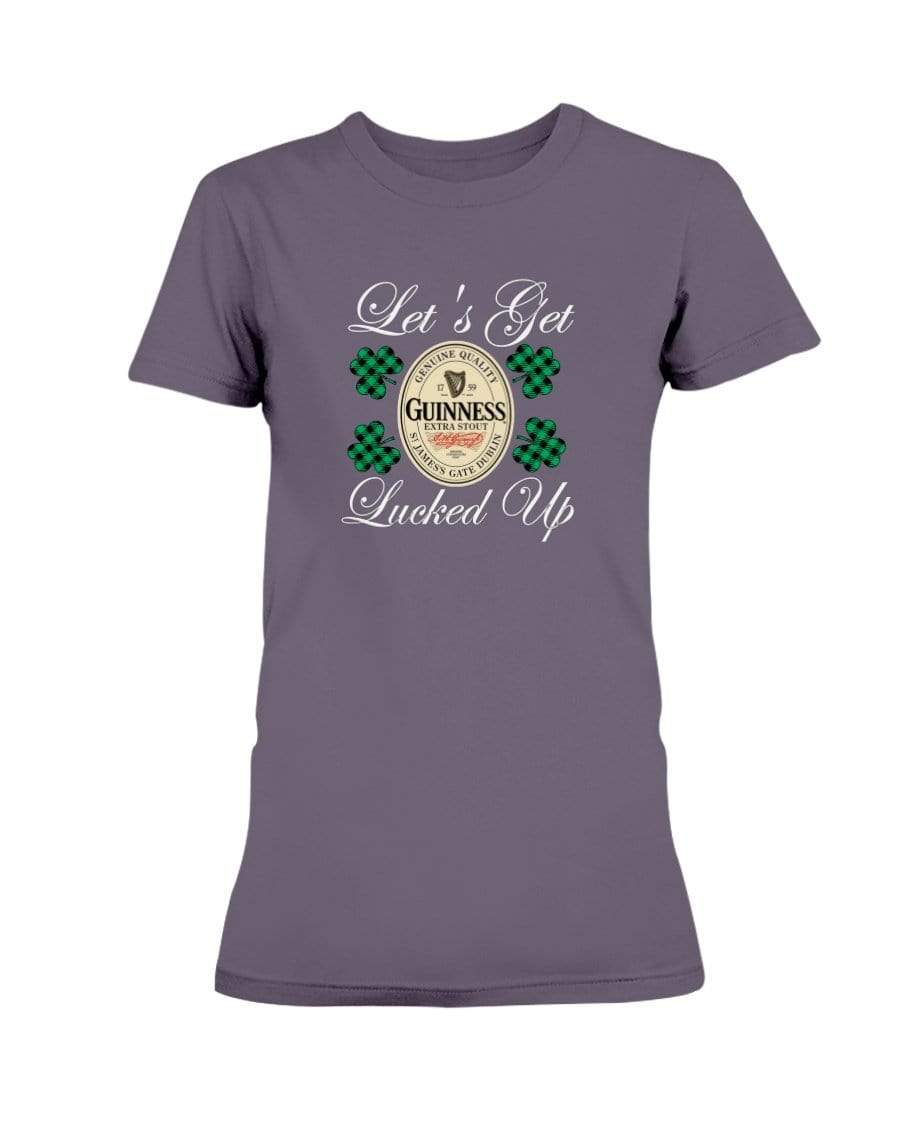 Shirts Blackberry / S Winey Bitches Co "Let's Get Lucked Up" Guinness Wht Lettering Ladies Missy T-Shirt WineyBitchesCo