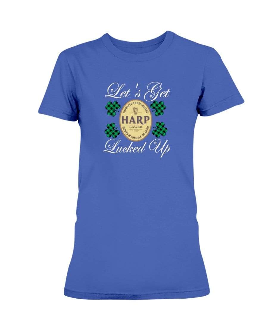 Shirts Cobalt / S Winey Bitches Co "Let's Get Lucked Up" Harp Wht Lettering Ladies Missy T-Shirt WineyBitchesCo