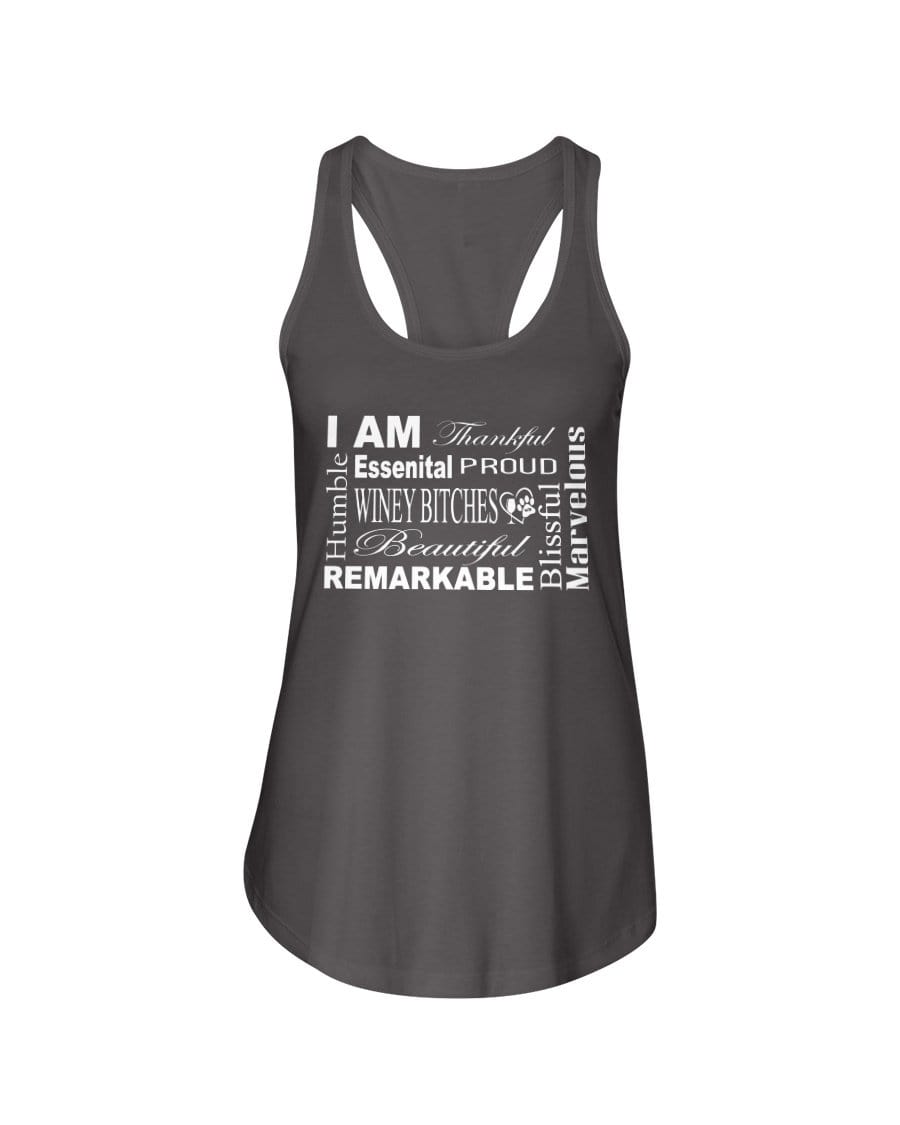 Shirts Dark Gray / XS Winey Bitches Co "I Am Essential" White Letters- Ladies Racerback Tank WineyBitchesCo