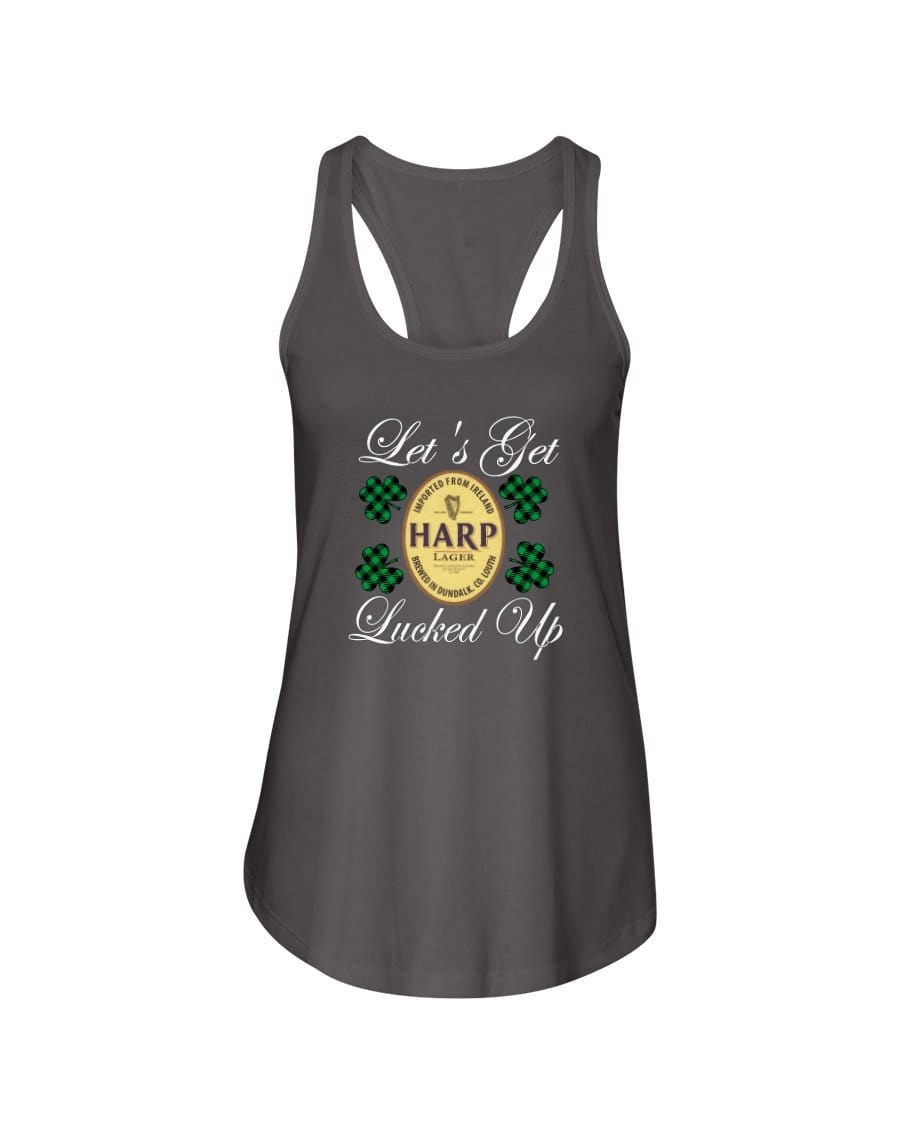 Shirts Dark Gray / XS Winey Bitches Co "Let's Get Lucked Up" Harp Wht Lettering Ladies Racerback Tank WineyBitchesCo