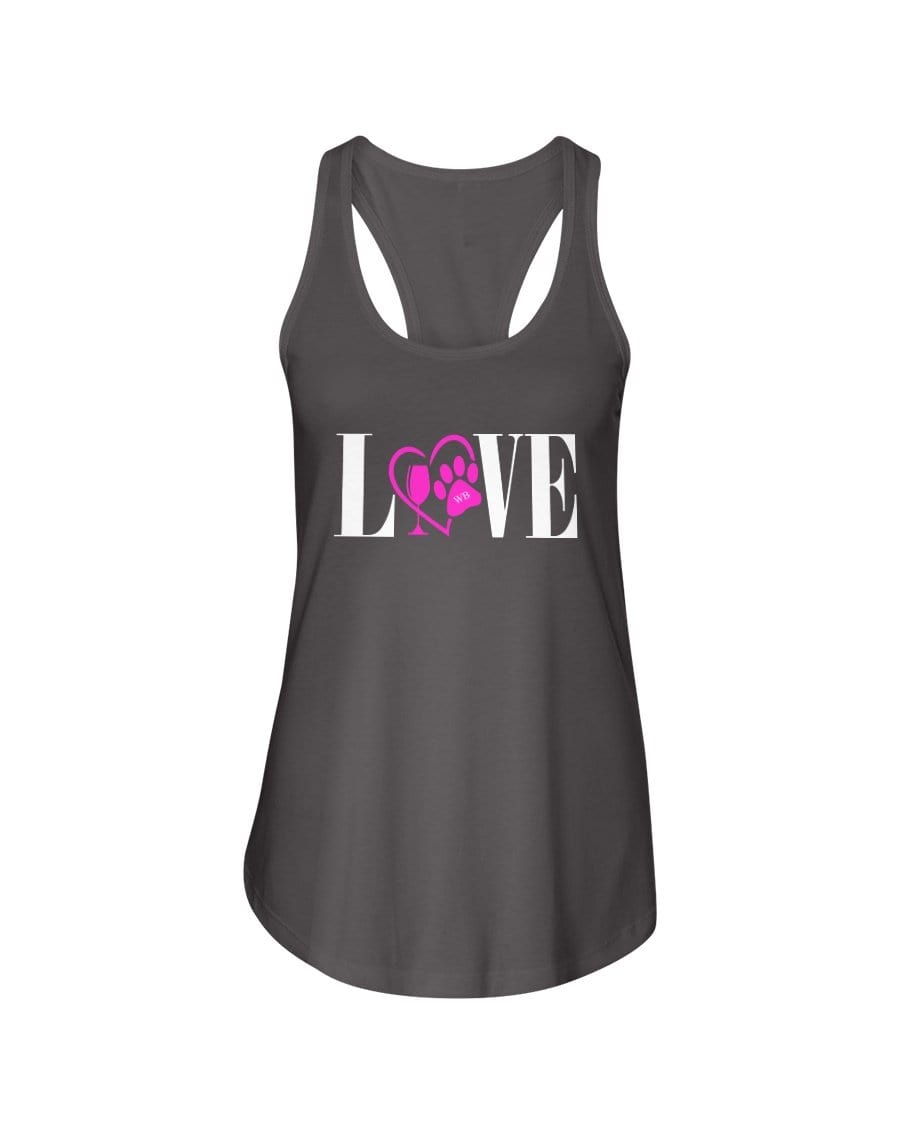 Shirts Dark Gray / XS Winey Bitches Co "Love" Wht Letters Ladies Racerback Tank WineyBitchesCo